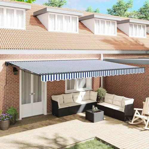 Ausziehbares Dach Klemmmarkise Gelenkarmmarkise,Einziehbare Markise Blau und Weiß 500x300 cm Stoff,Ersatzdach Für Pavillon,Balkon Und Garten,Schnell Zu Installieren