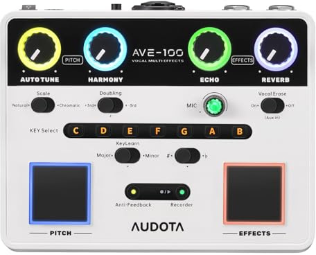 AUDOTA AVE-100 Multi-Effect Vocal Processor - Triple Intelligent Loop Cancellation, OTG Audio Interface for Singers, Podcasters, Live Streaming & Home Studio