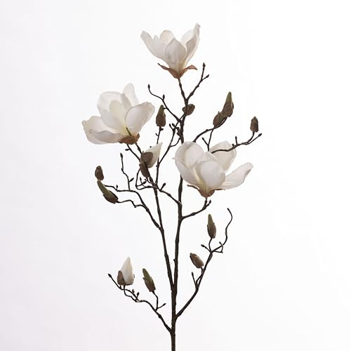 2474U Kunst-Stielblume Magnolienzweig mit vielen Blüten und Knospen – Höhe 86 cm – Weiß