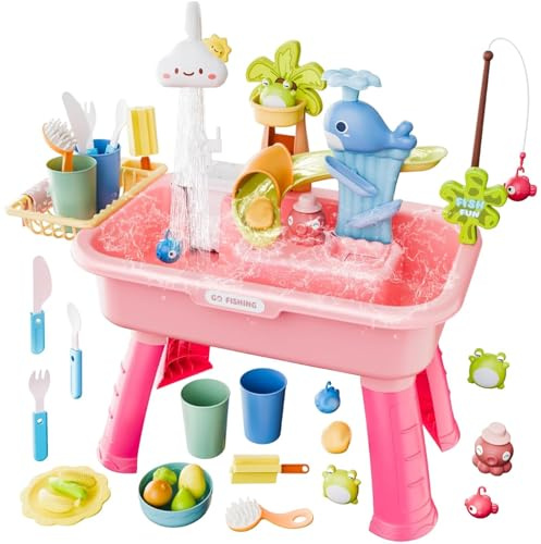 2026 Upgraded Water Table,Water Play Table with Pump and Running Waters, Play Sink with Beach Toys Accessories, Summer Waters Playset for Yard Outdoor Activity (Pink)