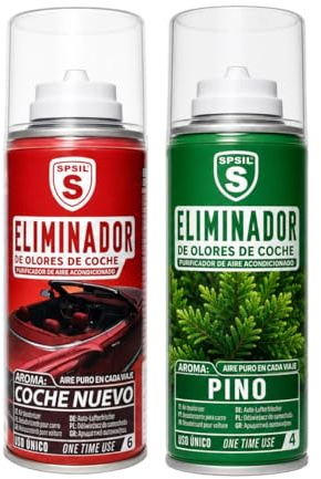SPSIL Pack Desodorante Coche 2x150ml - Fragancia Coche Nuevo + Pino, Antibacterial Elimina Olores Tabaco Mascotas Comida,Aplicación 10 Min