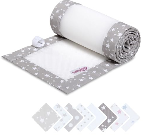 babybay Nestchen 3D Mesh-Piqué passend für Modell Maxi, Boxspring, Comfort und Comfort Plus, perlgrau Sterne weiß