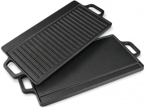 WINSOME Cast Iron Griddle for BBQ | 2-in-1 Reversible Camping Griddle for Outdoor Grilling | Cast Iron Grill Plate with Dual Handles for Steaks, Veggies, Eggs, Bacons