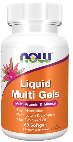 NOW Foods Supplements, Liquid Multi Gels with Lutein and Lycopene, plus Flax Seed Oil, 60 Softgels