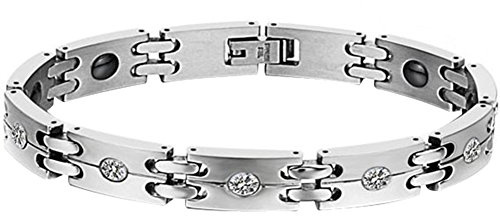 JewelryWe Schmuck Magnet Therapie Kugel Perle Perlen Edelstahl Armband Link Handgelenk Kette Silber Damen
