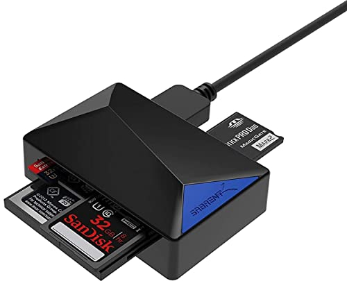 SABRENT Lector de Tarjetas SD/Micro SD 4 en 1, USB 3.0 | Lector de Tarjetas Externo soporta, CF, Memory Stick, MMC/TF/SDXC/SDHC/Micro SDHC/Micro SDXC, para Windows, Mac [CR-BMC3]