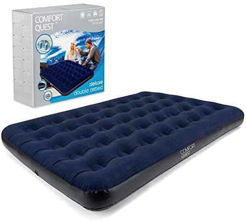 Comfort Quest Double Airbed, Inflatable Guest Air Bed, Blow Up Camping Mattress, Flocked Surface, Coil Beam Construction, L191cm x W137cm x D22cm, Max Weight 295kg