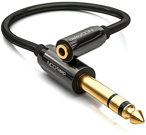 deleyCON 0,2m Cable Adaptador de Audio Estéreo - Jack 6,3mm Macho a Jack 3,5mm Hembra - Contactos Chapados en Oro - 20cm Corto - Negro