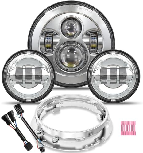TRUCKMALL 7 inch LED Headlight Fog Passing Lights DOT Kit Ring Motorcycle for Touring Road King Ultra Classic Electra Street Glide Tri Cvo Heritage Softail Slim Deluxe Fatboy Chrome
