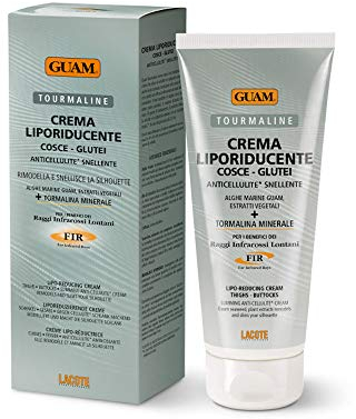 Guam, Liporeduzierende Tourmalinee FIR Creme für Oberschenkel und Gesäß, schlankheitsfördernde Creme gegen Cellulite, mit Guam Meeresalgen und Tourmaline-Mineral, Made in Italy, 200 ml Packung