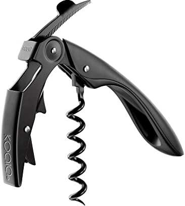 Sacacorchos profesional de doble palanca con espiral de teflón y navaja High Tech – Acero inoxidable y mango ergonómico - Color Negro