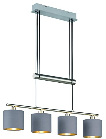 lightling modern Pendelleuchte Marita 4-flammig nickel matt Metall, Stoffschirm taupe, höhenverstellbar, exkl. 4 x E14 max. 28W, Höhe 95-150 cm, Breite 77 cm