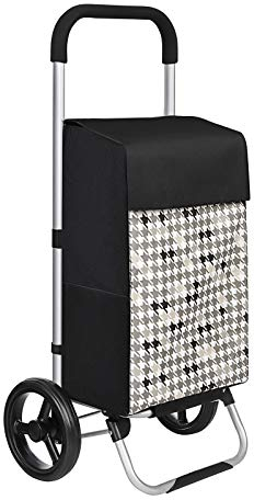 SONGMICS Einkaufstrolley, Einkaufswagen, mit Rädern, Fassungsvermögen 40 L, mit Taschen, leisen Rädern und Haken, 33 x 47 x 97 cm, mit Hahnentrittmuster, schwarz KST06BF