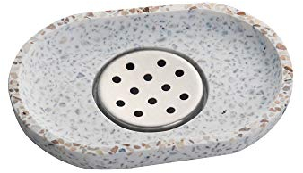 IMEEA Terrazzo Seifenschale mit Abtropfschale Rutschfester Seifenhalter aus Stein Moderne Seifenablage für Badezimmer Waschbecken und Küche