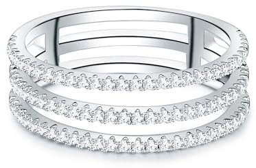 Trilani Damen-Ring aus 925/- Sterling Silber mit Zirkonia mit Brillantschliff 3 Reihige Ringschiene Silberring