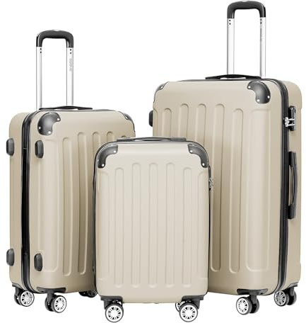 BEIBYE 2045 Zwillingsrollen 3tlg. Reisekoffer Koffer Kofferset Trolleys Hartschale in 20 Farben (Creme White)