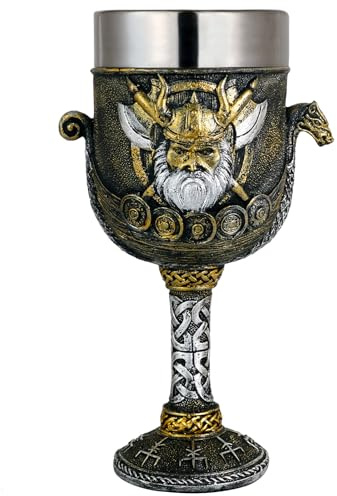 Medieval Viking Odin Wine Goblet - Viking Gifts for Men 7oz Stainless Steel Drinking Cup Norse Viking Warrior Dragon Ship Chalice Viking Fans Gifts Party Decoration