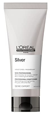 L'Oréal Professionnel Anti-Gelbstich Conditioner für weißes, graues & blondiertes Haar, Neutralisierend, Mit Ceramiden, Babassuöl und Violett-Pigmenten, Serie Expert, Silver Conditioner, 200 ml
