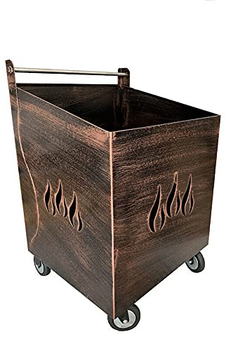 Carrello portalegna ferro battuto con fiamma 42x38x62h cm (SPAZZOLATO RAME)