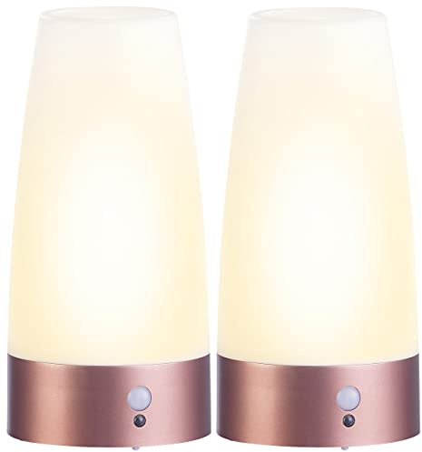 Lunartec Akkuleuchte: 2er-Set LED-Akku-Tischlampen mit PIR-Bewegungs-Sensor, warmweiß, rund (Akku Lampen, LED Sensor Lampen, Bewegungsmelder mit Batterie)