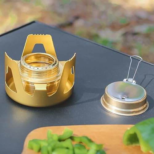 BORDSTRACT Réchaud à Alcool de Camping Portable, réchauds à Alcool ultralégers avec Support, brûleur à Alcool Portable pour Camping, randonnée, Sac à Dos, Pique-Nique, Barbecue(Or)