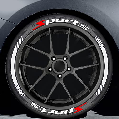 QINGQUE Autoreifen Aufkleber – 8 Stück 3D Buchstaben Aufkleber für Reifen, DIY Autoreifen Dekorationsaufkleber Sport-Rennaufkleber für Auto Motorrad (ohne Kleber) (Sports+weißer Streifen)
