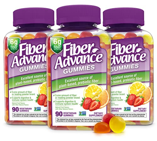 Fiber Advance Gummies | 100% Plant Based Fiber Supplement for Digestive Health | Chicory Root Inulin Prebiotic Gummies for Adults | Gluten Free, Vegetarian, & Non-GMO (Pack of 3)