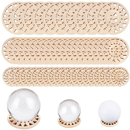 CRASPIRE 50Pcs 3 Styles Wood Crystal Ball Holder Sunflower Wooden Sphere Display Stand Rack Base Holder Grid Board Wood Light Display for Christmas Sphere Globe Home Office Desktop Ornaments