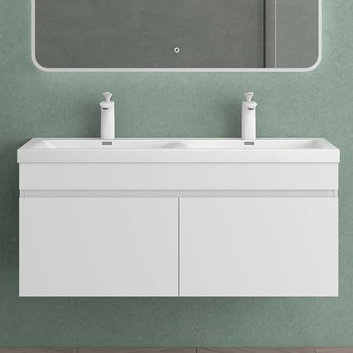 Mai & Mai Waschbeckenunterschrank mit Doppelwaschbecken 120x48x55cm | Badmöbelset Waschtisch mit Unterschrank Eiche Greige Botanica