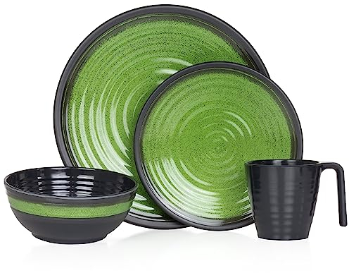 Vaisselle de camping 1 personne 4 pièces en mélamine | Service de table de pique-nique | Vaisselle de camping Stone Green Design