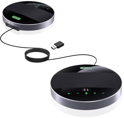 TONGVEO 2-in-1 Conference Speaker and Microphone, Daisy Chain Wireless Bluetooth Speakerphone with 360° omnidirectional mics USB/Dongle/Bluetooth Connection 18H Talk Time for 15-30 People Meeting