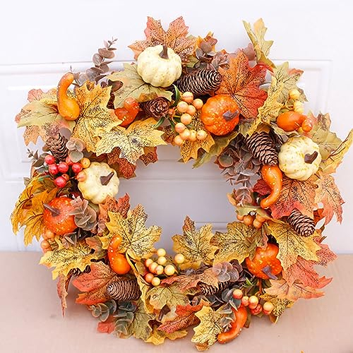 Corona autunnale, corona autunnale, corona di Halloween, corona di zucca, corona per porta del Ringraziamento, corona per porta autunnale, ghirlande autunnali per porta d'ingresso, ghirlanda di