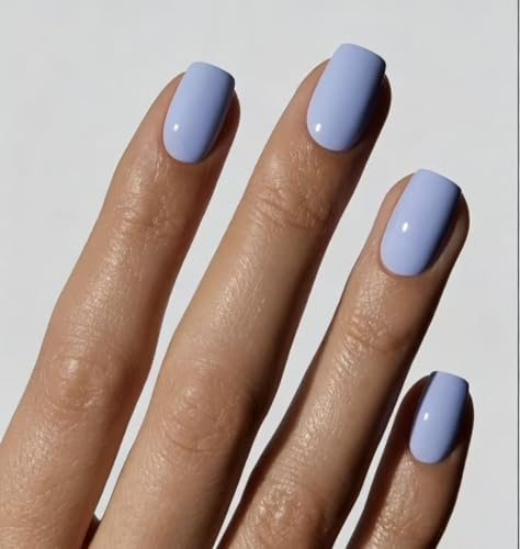 MouYou 24 Stück Press on Nails Kurz,Square Einfarbig Blue Purple Mixed Fake Nails Full Cover Kunstnägel mit Nagelkleber,Eckig Blau Lila Mischfarbe Acryl Künstliche Fingernägel für Frauen & Mädchen