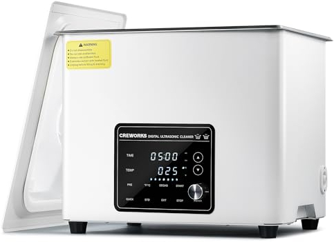 CREWORKS Digital Ultrasonic Cleaner, 10L 240W Quiet Ultrasonic Cleaning Machine with Degas Mode and 7 Oscillation Levels, Professional Ultrasound Cleaner with 3 Modes 300W Heater & Timer for Home Use