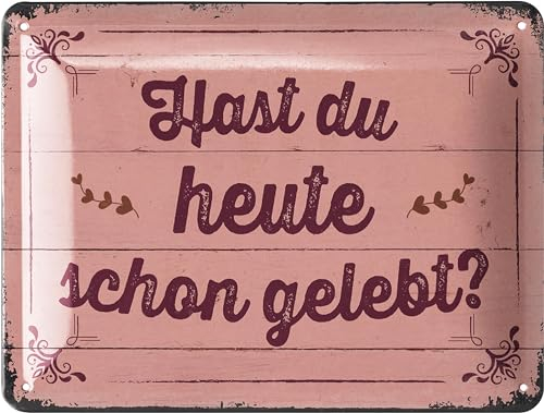 LANOLU Retro Blechschild 'Hast du heute schon gelebt', vintage Metallschilder mit Sprüchen, Shabby Chic Deko Küche und Garten, lustige Schilder aus Metall 15x20cm