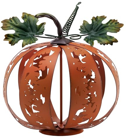 TERESA'S COLLECTIONS Kürbis Metall für Herbstdeko, Gartendeko Draußen 24cm | Wetterfest,Orange Faltbar Pumpkin Decor für Fall Decor innen aussen,Geschenk Thanksgiving Halloween(L)