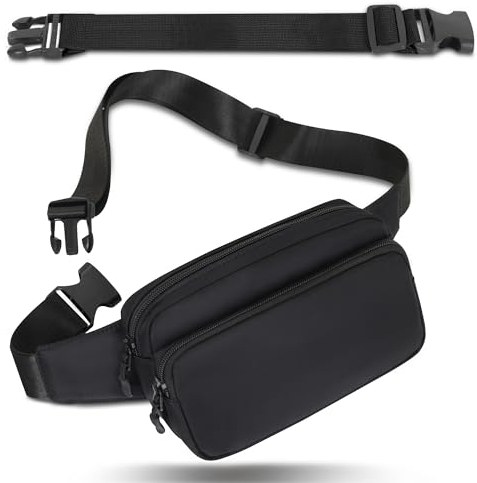 Bauchtasche Gürteltasche Hüfttasche mit Einem 30 cm Verlängerten Gürtel Unisex Modern Umhängetaschen Handytasche für Outdoor Reise Wandern Hundetraining Damen und Herren Schwarz