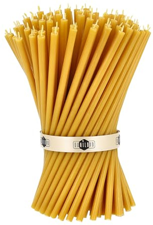 Danilovo Reine Bienenwachskerzen – tropffrei, rauchfrei, hohe, dünne Spitzkerzen – dekorative Kerzen für Kirchgebet, Deko oder Geburtstagskerzen – Honigduft Kerzen – 20,5 x 0,66 cm (50 Stück)