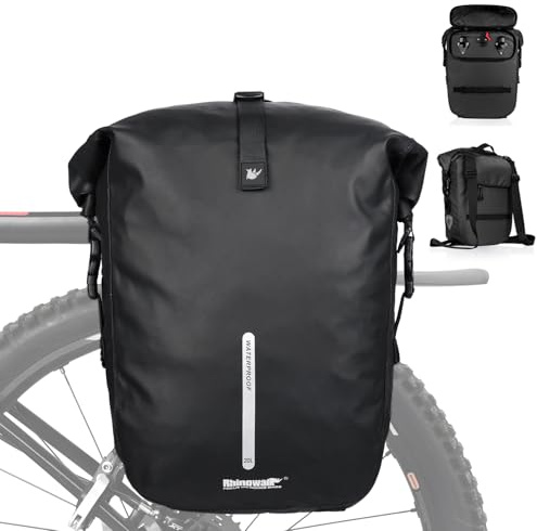 ENJOHOS 3 in 1 Alforjas Bicicleta 20L Bolsa Lateral para Portaequipajes Bicicleta Trasero Impermeable Mochila Bici Portatil Maleta Bolsa Bici Bandolera con Estuche de Lluvia, Negro
