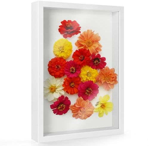 Large A4 3D Shadow Box Frame, 22.8x31.6 cm, Deep Display Case for Table or Wall, Fits Items up to 6.5 cm Thick, Wooden Memory Box for Photos, Crafts, Flowers, Medals, and Tickets (White, 5CM Depth)
