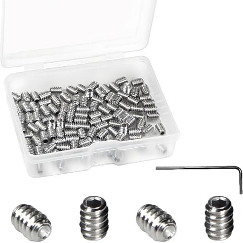 Juvielich 100 PCS 6#-32 x 3/16 Set Screws,SAE Stainless Hex Allen Head Socket Set Screws Grub Screw Bolts Internal Drive Cup Point Screws with Hex Key Wrench for Door Handles, Light Fixture Repair