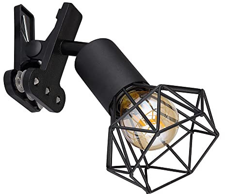Bettleuchte klemmbar Klemmspot Industrial schwarz Leselampe mit Klemme für Bett, Käfig Diamant Form, 1x E14 Fassung, LxBxH 17x9,2x18 cm