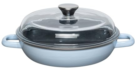 Riess, 0048-028, Schmorpfanne mit Glasdeckel Ø 24cm, BACKEMAILLE BLAU, Vol. (rec.): 1,5 Liter, Made in Österreich, LBH: 32,3x25,3x12,9cm, 2,008kg, Schmorpfanne, Emailliert, Kratzfest, Ofenfest