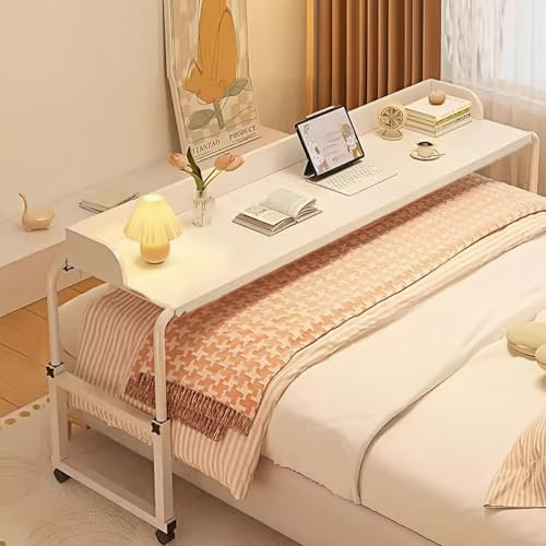 Verstellbarer Beistelltisch mit 360°-Rollen, King-Size, Rolltablett für Wohnzimmer und Krankenhaus, stabiler Holz- und Stahlrahmen, mobiler Esstisch, Bartisch, Laptop-Schreibtisch, höhenverstellbar