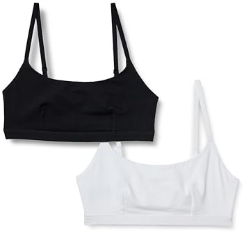 Amazon Essentials Bralette con scollo rotondo, cotone Donna, Pacco da 2, Bianco/Nero, L
