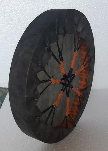 35 cm, estilo nativo americano, hecho a mano, tambor de piel de búfalo de color negro, tambor de chamán, chamánico, meditación de yoga, curación de medicamentos, marco de madera, celebración de