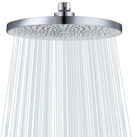 Rainfall Shower Head Fixed Showerhead 8.8-Inch Round Bathroom Rainhead Overhead Waterfall Shower Head with Adjustable Swivel Ball Joint | G1/2 Universal Fitting | ABS Chrome-White
