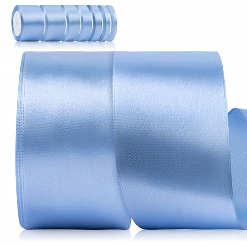 Foshird Satinband Blau 50mm x 22m Geschenkband Breit Schleifenband Hochzeit Polyester Bänder zum Basteln Dekoband für Geschenkverpackung Geburtstag DIY -Hellblau