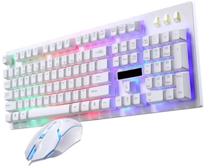 Ensemble Touches Souris Blanc Clavier USB et Mécaniques Filaire 104 | Plastique, Set 1 Pièce 4 Touches, Lumineux et Résistant à L’usure, Bureau et Maison