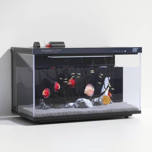 Wonderfactory Smart Aquarium 5 Gallon Glass Fish Tank, Self Cleaning System Efficiency Filter 7 Color LED Lights Automatic Feeder Temperature Display Monitor HD UHA Glass, Smart Control with Apps